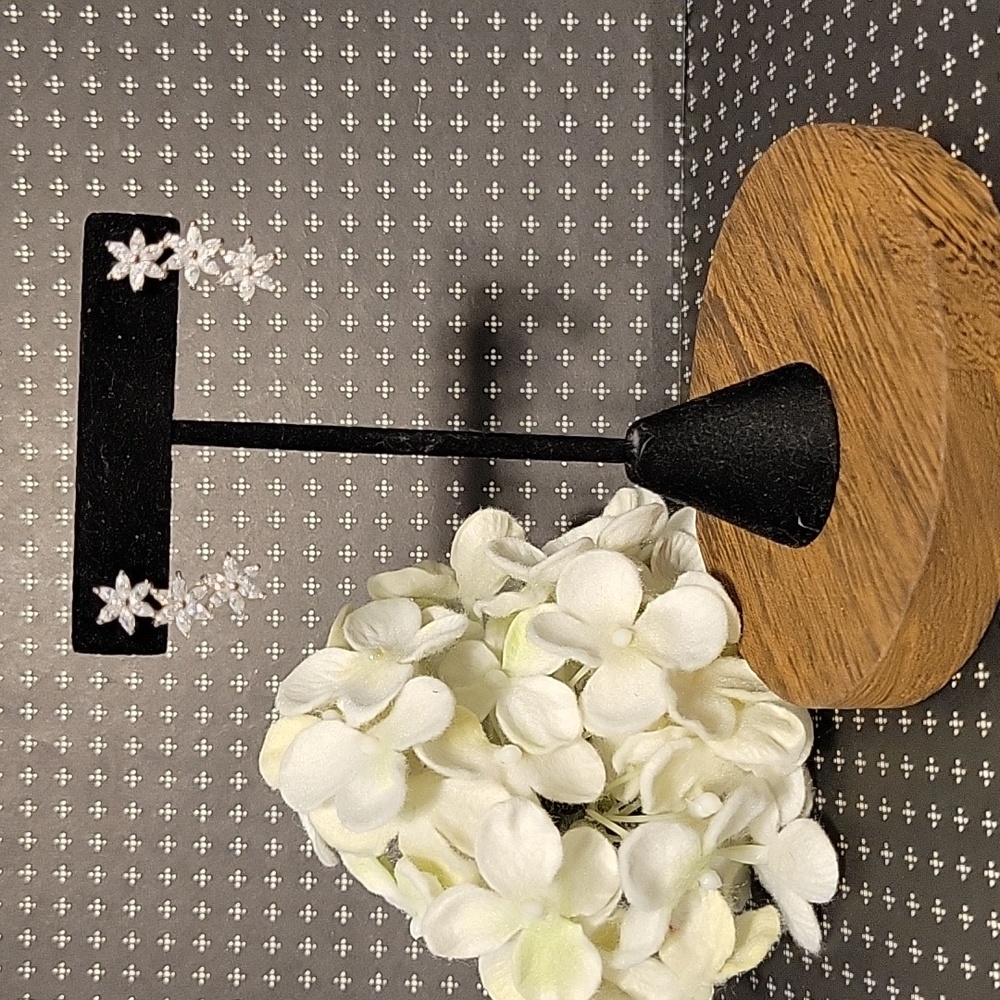 Silver Tone CZ Crystal Star Flower Trio Ear Climber Earrings NWT!